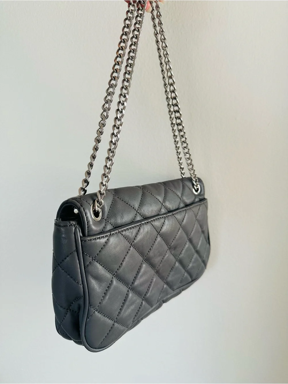 Michael Kors Quilted Grey Leather Shoulder Bag with Chain Strap